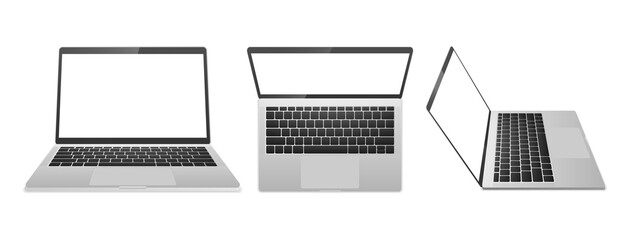 Poster - Computer laptop of silver color front side isolated on white background. Device Mockup. Vector illustration.