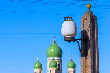 Picturesque street lights in St. Petersburg. Elements of street decor in the architecture of the city.