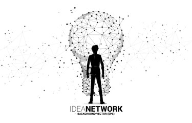 Poster - Vector businessman with light bulb from Wireframe polygonal lines Connect dot Geometric sphere . Concept of business idea and creativity.