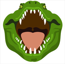 Crocodile With Open Mouth. Wild Animals In Cartoon Style. Label, Design Logo, Vector Clipart. Vector Illustration Isolate. Print For T-shirts And Sweatshir