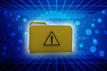 Poster - 3d rendering file folder with exclamation mark