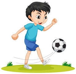 Wall Mural - Cute boy playing football cartoon character isolated