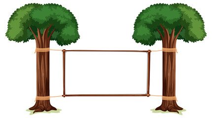 Wall Mural - empty banner with big trees on white background