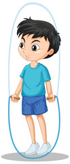 Sticker - Cute boy jumping on rope cartoon character isolated