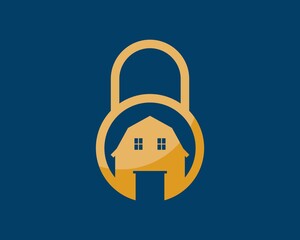 Sticker - Simple Barn farm padlock in gold colors