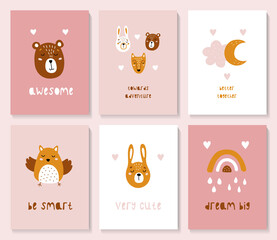 Wall Mural - A set of postcards with a cute forest animals