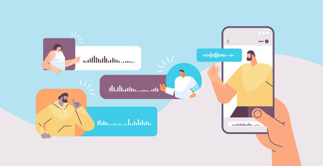 people communicating by voice messages in mobile app audio chat application social media online communication