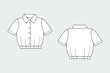 Female blouse vector template isolated on a grey background. Front and back view. Outline fashion technical sketch of clothes model.