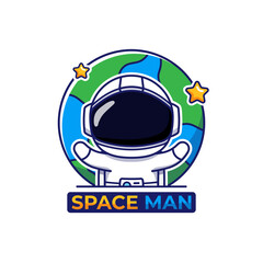 Wall Mural - Cute astronaut logo with earth background