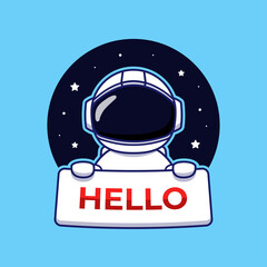 Wall Mural - Cute astronaut carrying hello banner
