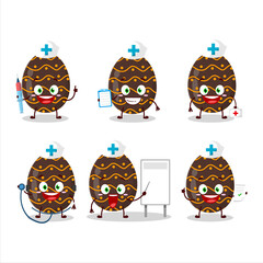 Sticker - Doctor profession emoticon with deep brown easter egg cartoon character