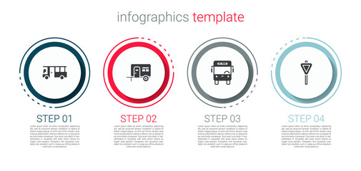 Poster - Set Bus, Rv Camping trailer, and Road traffic signpost. Business infographic template. Vector