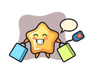 star mascot cartoon holding a shopping bag