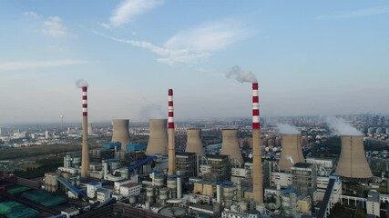 Poster - aerial video of modern large thermal power plant, industrial landscape, shandong province,China