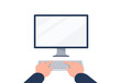 Hands are typing on the computer keyboard. Using digital computer. Vector flat illustration.