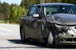 Destroyed car in car crash traffic accident on road