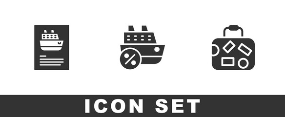 Sticker - Set Cruise ship, and Suitcase icon. Vector