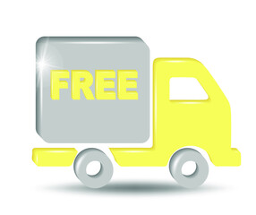 Free Car delivery icon, Free Shipping,  delivery symbol, fast logistic lorry. 3d vector in yellow and gray colors isolated on white background.