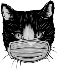 Poster - design of head cat with mask Protection for virus