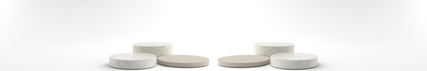 Wall Mural - 3d rendering of round marble pedestal, podium for display product on the white floor. pedestal can b