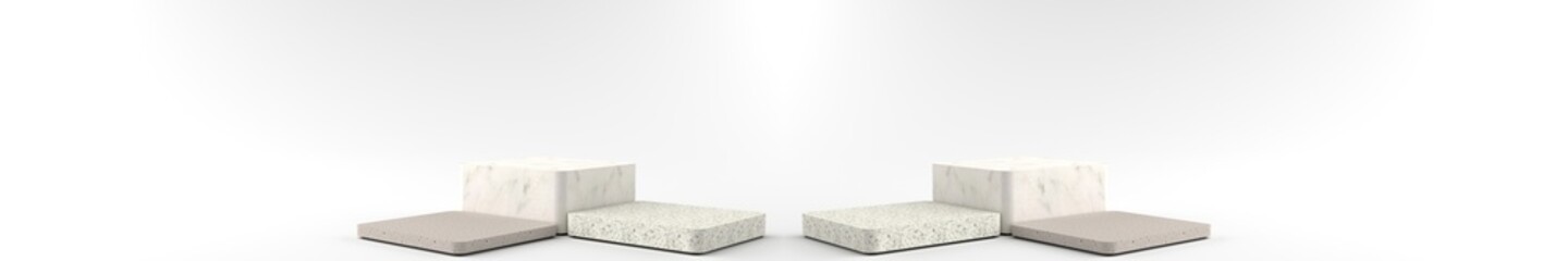 Wall Mural - 3d rendering of square marble pedestal is overlapping, podium for display product on the white floor