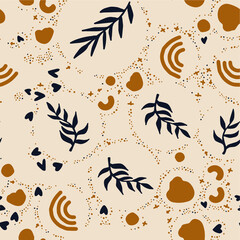 Poster - Beautiful Mid- Century Boho style Pattern with Palm Branches. Repeating Vector Design.