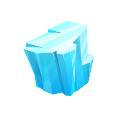 Poster - Ice crystal of iceberg rock, frozen glass or snow glacier, vector isolated icon. Frost crystal of ice or cold water icicle block, frozen blue ice stone with reflection
