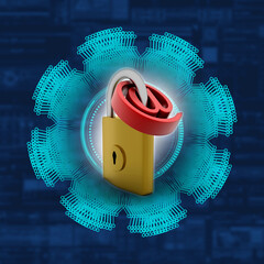 Poster - 3d rendering E-mail symbol with lock. Internet security concept
