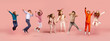 © master1305 - Little and happy kids gesturing isolated on pink studio background. Human emotions, facial expression concept