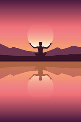 Wall Mural - peace of mind mediating person by the lake