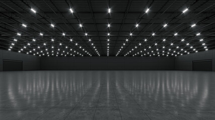 3D render of empty exhibition space. backdrop for exhibitions and events. Tile floor. Marketing mock up.