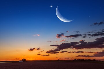 Wall Mural - crescent moon with beautiful sunset background