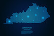 Abstract image Kentucky map from point blue and glowing stars on a dark background. vector illustration. 