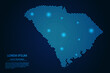 Abstract image South Carolina map from point blue and glowing stars on a dark background. vector illustration. 