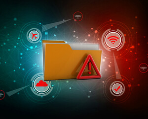 Poster - 3d rendering file folder with exclamation mark