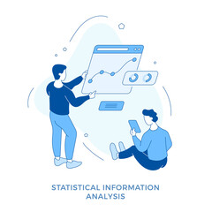 Poster - linear flat statistical data analysis concept vector illustration. male cartoon characters working t
