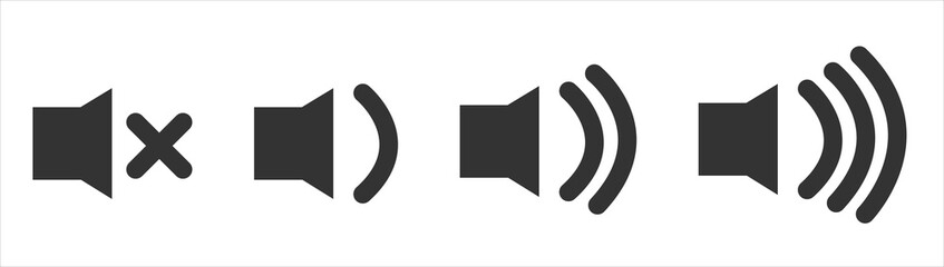 Poster - An icon that increases and reduces the sound. A set of sound icons with different signal levels in a flat style.