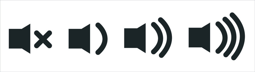 Poster - An icon that increases and reduces the sound. A set of sound icons with different signal levels in a flat style. Vector.