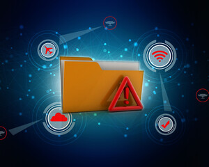 Poster - 3d rendering file folder with exclamation mark