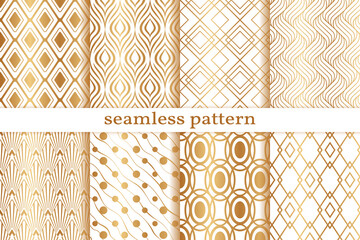 Poster - Gold geometric seamless pattern. Golden ​background. Repeated set abstract texture. Repeating collection geometric patern for design wallpapers, gift wrappers, covers, cases, tiles, prints. Vector