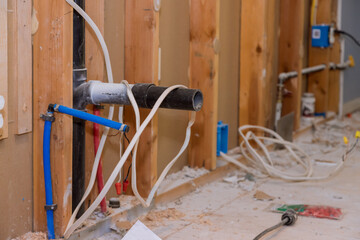 Canvas Print - Repairs for remodeling in the kitchen that is under renovation, reconstruction with demolition old drywall