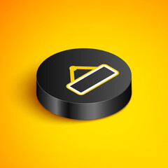 Sticker - Isometric line Signboard hanging icon isolated on yellow background. Suitable for advertisements bar, cafe, pub, restaurant. Black circle button. Vector