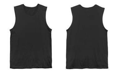 Wall Mural - blank muscle tank top color black front and back view on white background