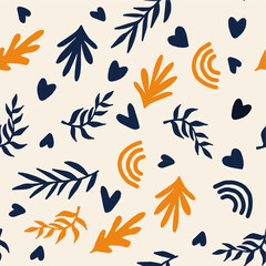 Poster - Beautiful Mid- Century Boho style Pattern with Palm Branches. Repeating Vector Design in warm color palette.