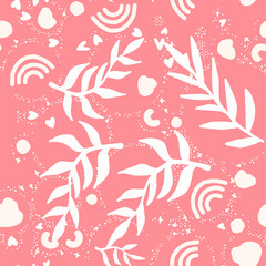 Poster - Beautiful Mid- Century Boho style Pattern with Palm Branches. Repeating Vector Design in warm color palette.