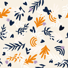 Poster - Beautiful Mid- Century Boho style Pattern with Palm Branches. Repeating Vector Design in warm color palette.