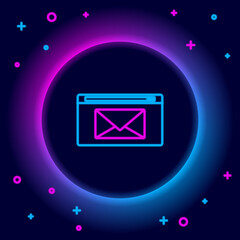 Fototapete - Glowing neon line Mail and e-mail icon isolated on black background. Envelope symbol e-mail. Email message sign. Colorful outline concept. Vector