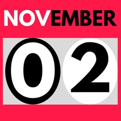 November 2 . Modern daily calendar icon .date ,day, month .calendar for the month of November