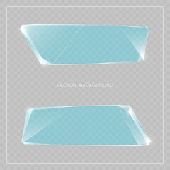Poster - Glass trophy award. Vector abstract banner. Two transparent award backdrop. Original ice shard form. Glacial design shape. Vector freezing label tag. Signature debris strip. Title splinter glass plate