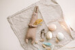 © paralisart - Happy Easter concept. Funny handmade bunny rabbit toy and chicken eggs